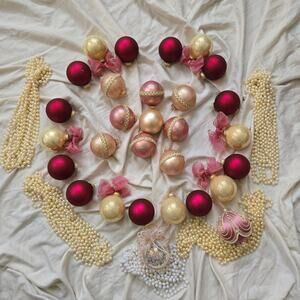 Krebs Ornament Set Shabby Victorian Pink Palette Faux Pearl Garland Strands